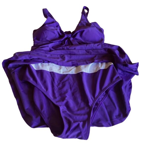 Women's One-Piece Swimdress Knotted Front Bow Tie Wireless Padded Swimsuit XL - Picture 5 of 6